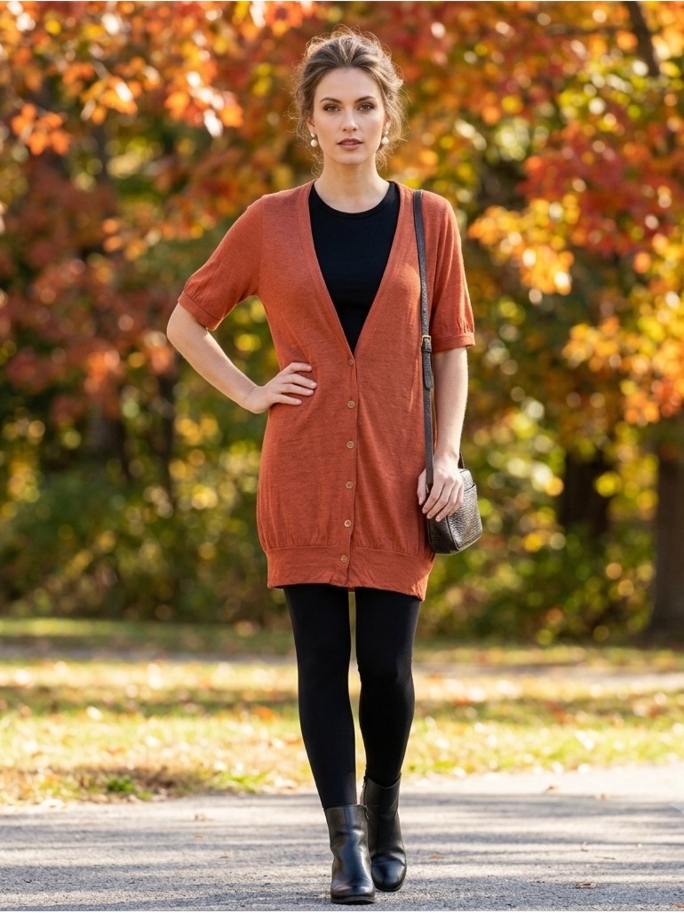 Patrizia Pepe Italian 100% Linen Rust Orange Button Front Knit Cardigan Dress U